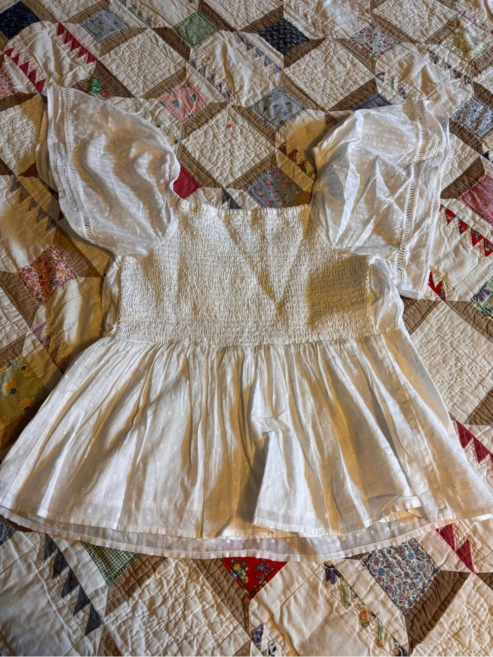 LOFT White Eyelet Puff-Sleeve Peasant Top